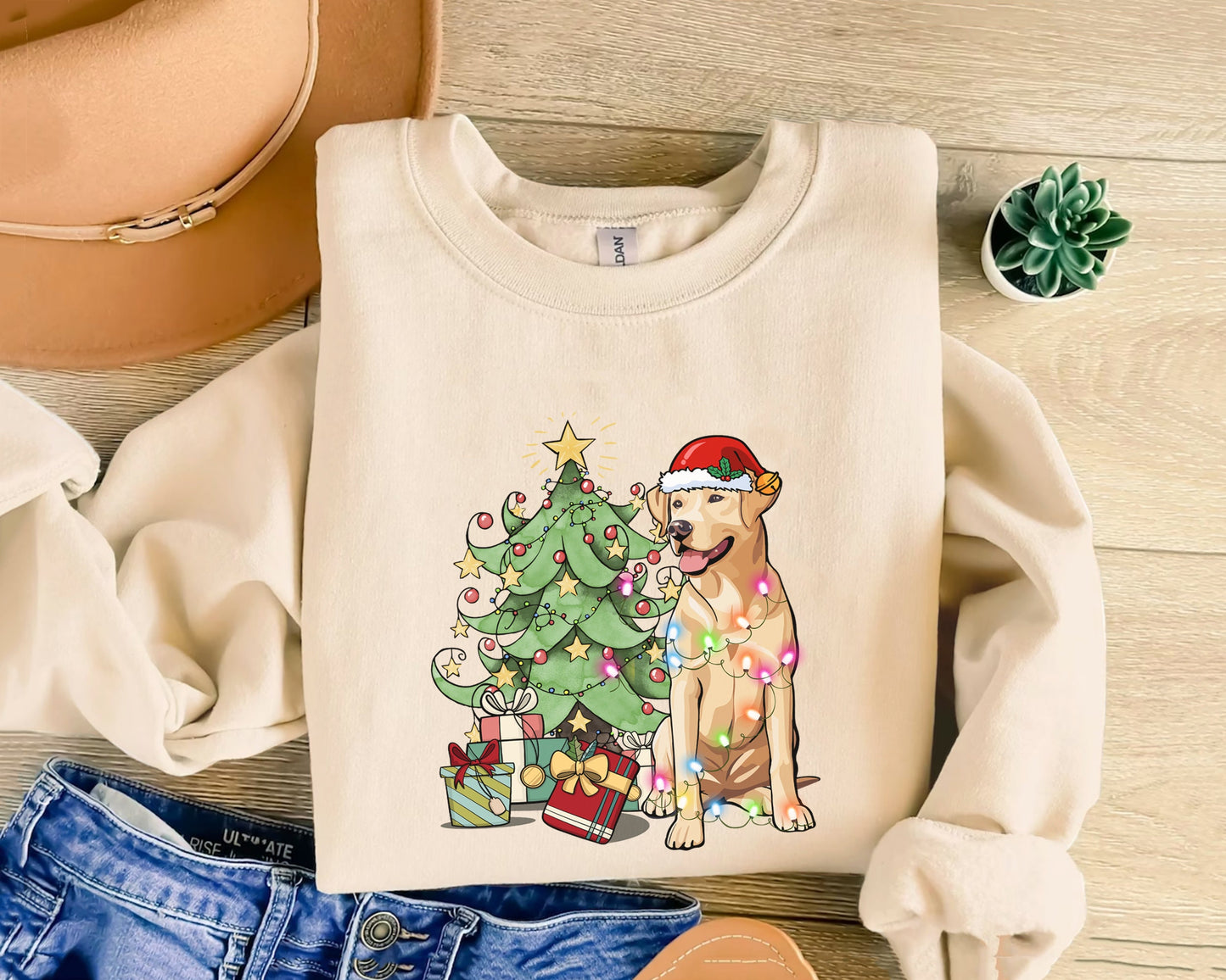 Labrador Retriever Christmas Sweatshirt, Labrador Retriever Shirt, Labrador Retriever Xmas Tee, Labrador Retriever Christmas Tree Light Tee