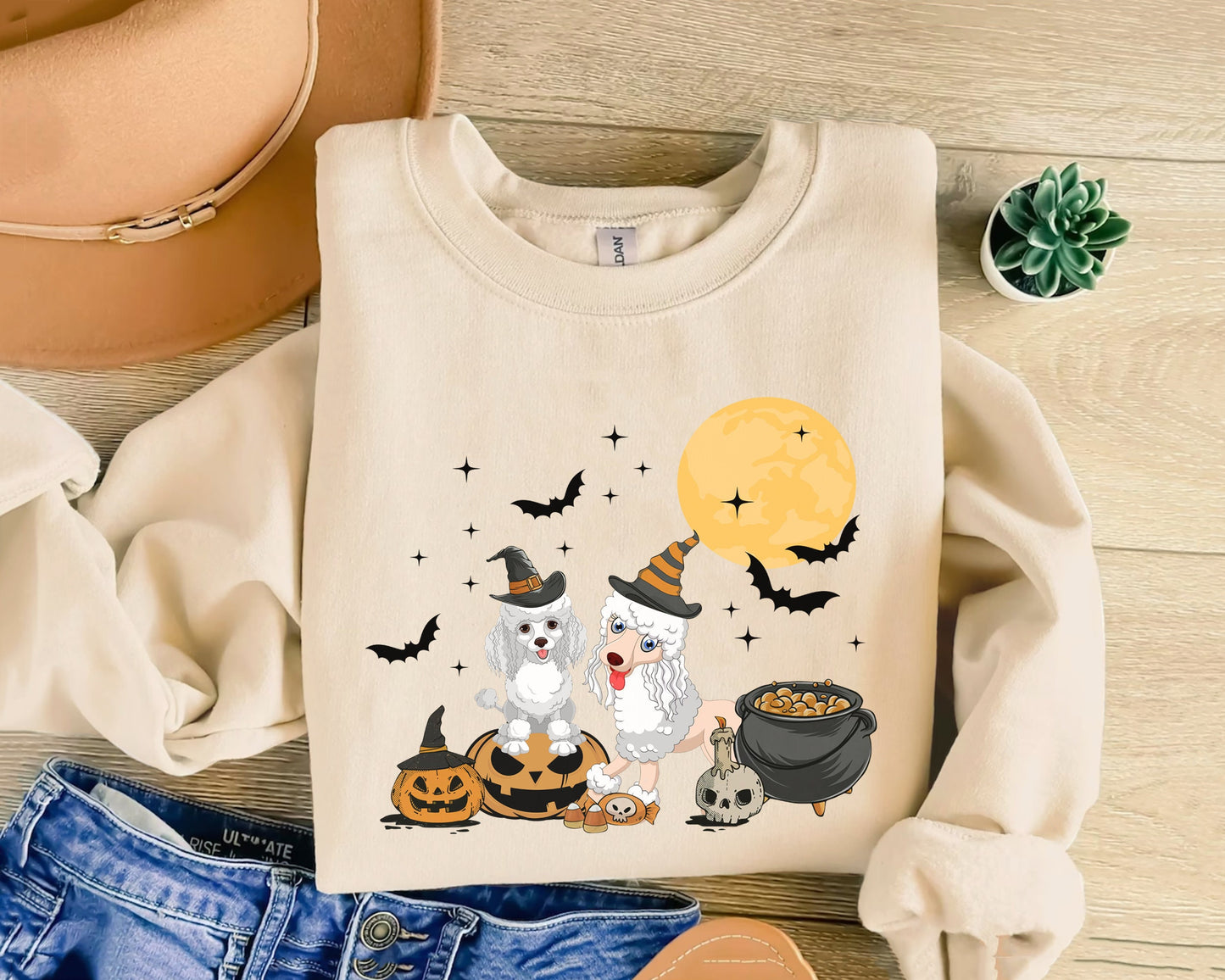 Poodle Dog And Moon Sweatshirt, Ghost Poodle Shirt, Witch Poodle Shirt, Poodle Halloween Sweatshirt, Dog Moon Halloween Shirt
