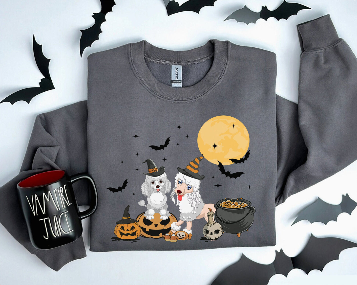 Poodle Dog And Moon Sweatshirt, Ghost Poodle Shirt, Witch Poodle Shirt, Poodle Halloween Sweatshirt, Dog Moon Halloween Shirt