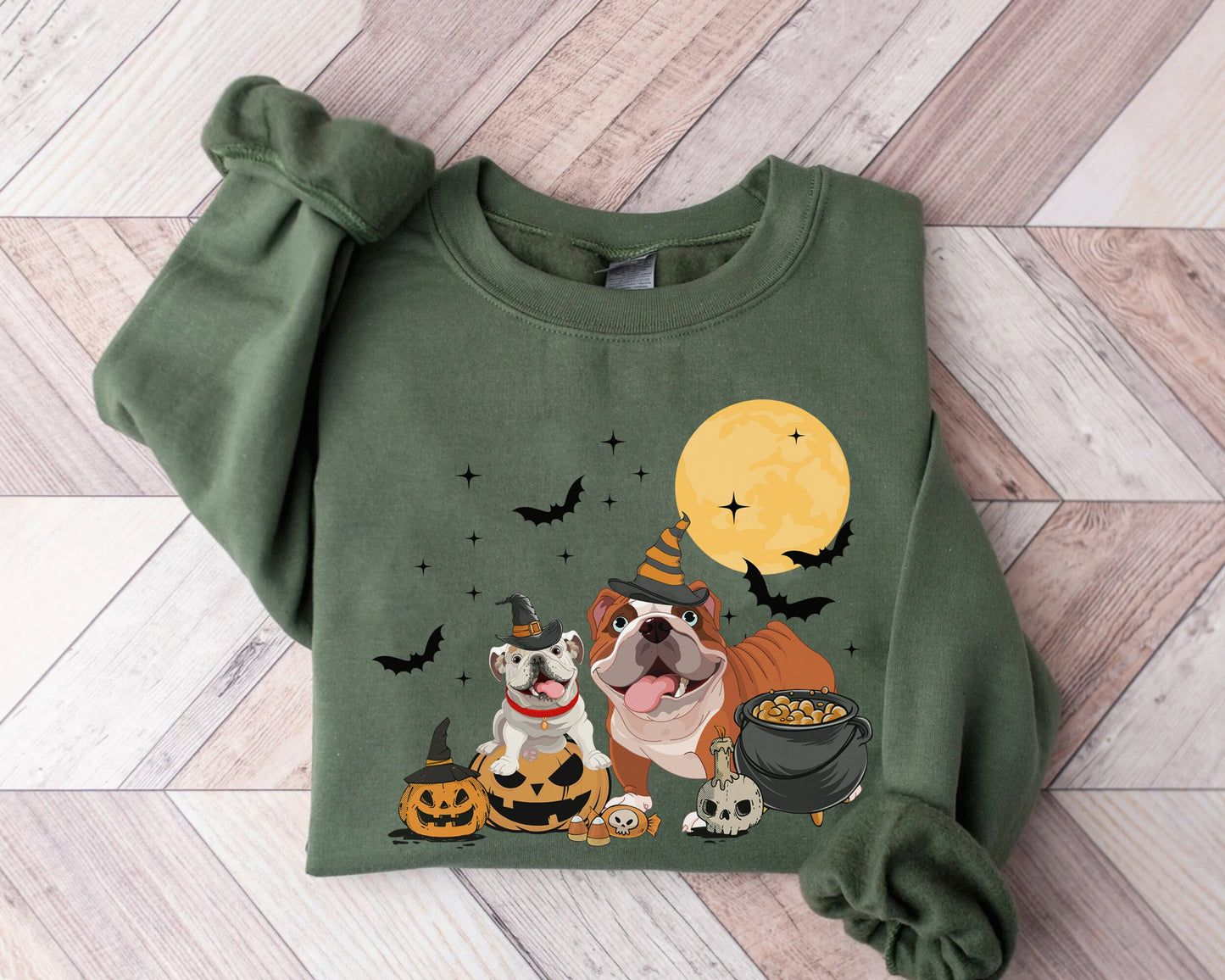 Bulldog Dog And Moon Sweatshirt, Witch Bulldog Halloween Shirt, Ghost Bulldog Shirt, Witch Dog Shirt, Bulldog Halloween Sweatshirt