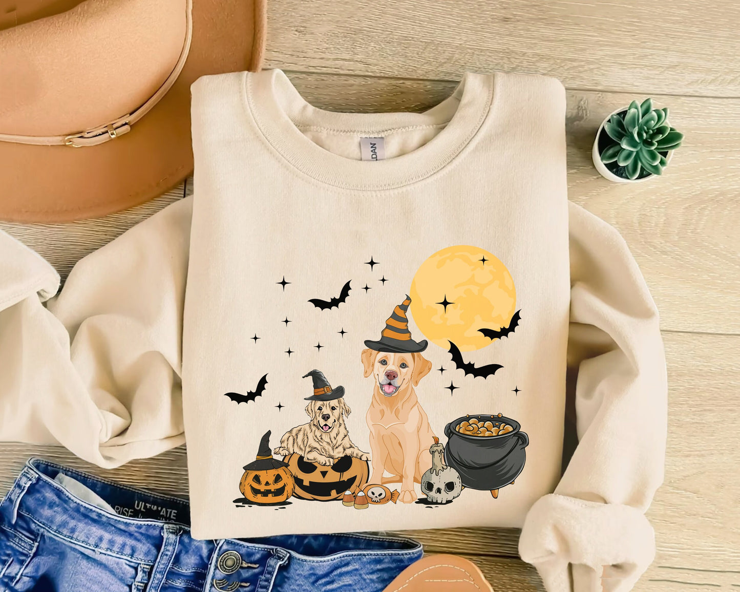 Golden Retriever Dog And Moon Shirt, Ghost And Witch Golden Retriever Shirt, Golden Retriever Halloween Shirt