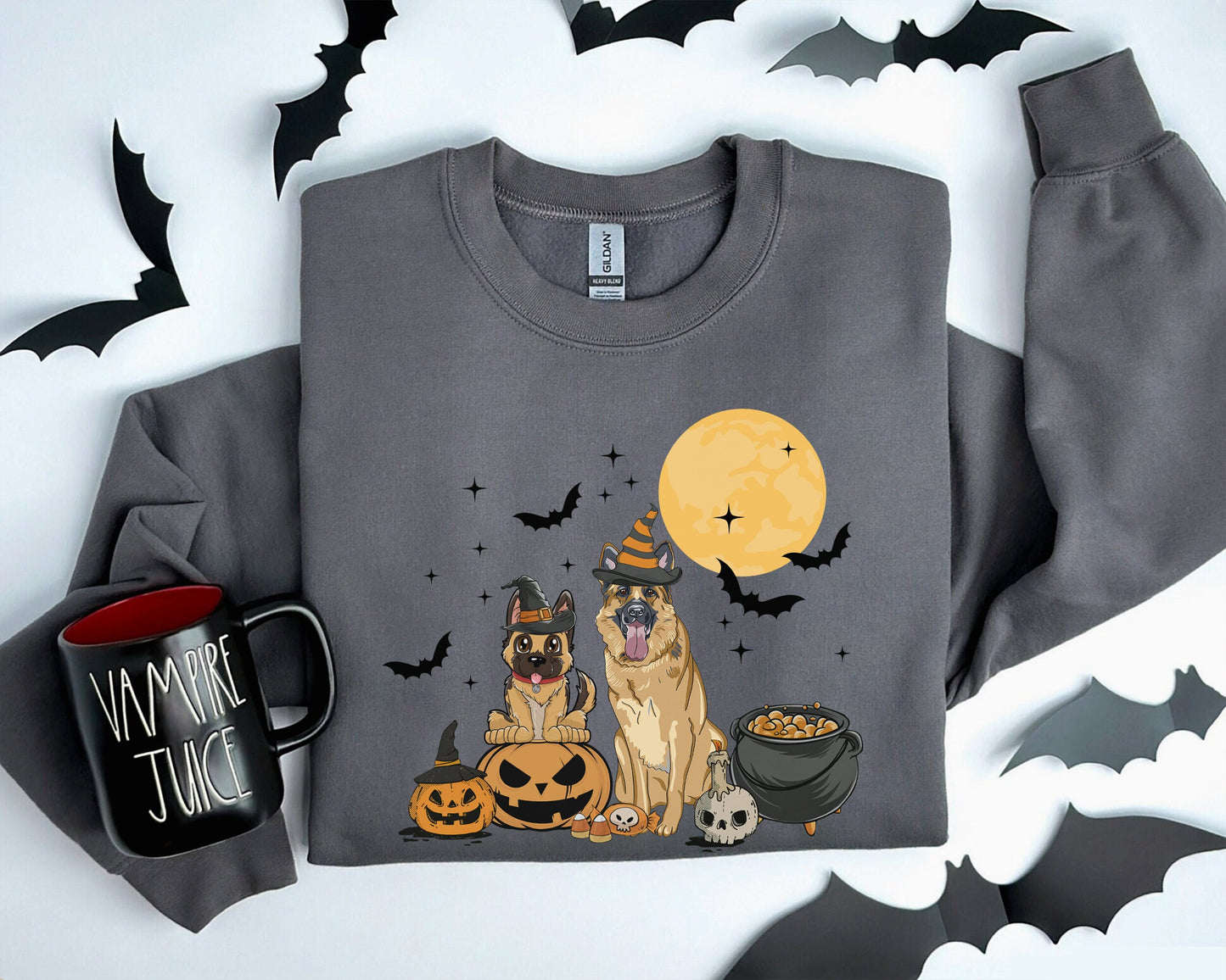 German Shepherd Dog And Moon Sweatshirt, Ghost And Witch German Shepherd Sweatshirt, Witch Chihuahua Shirt, German Shepherd Halloween Shirt