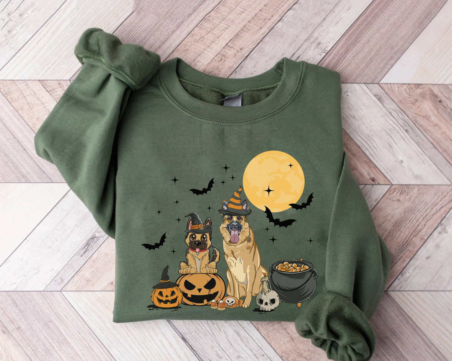 German Shepherd Dog And Moon Sweatshirt, Ghost And Witch German Shepherd Sweatshirt, Witch Chihuahua Shirt, German Shepherd Halloween Shirt
