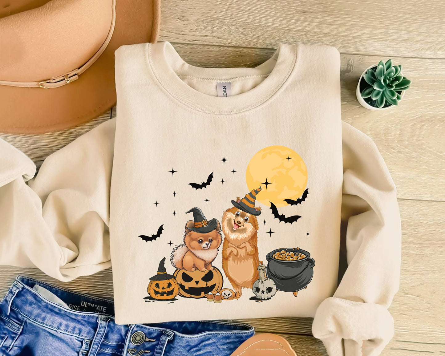 Pomeranian Dog And Moon Sweatshirt, Ghost And Witch Pomeranian Shirt, Witch Pomeranian Shirt, Pomeranian Halloween Tee, Pomeranian Moonlight