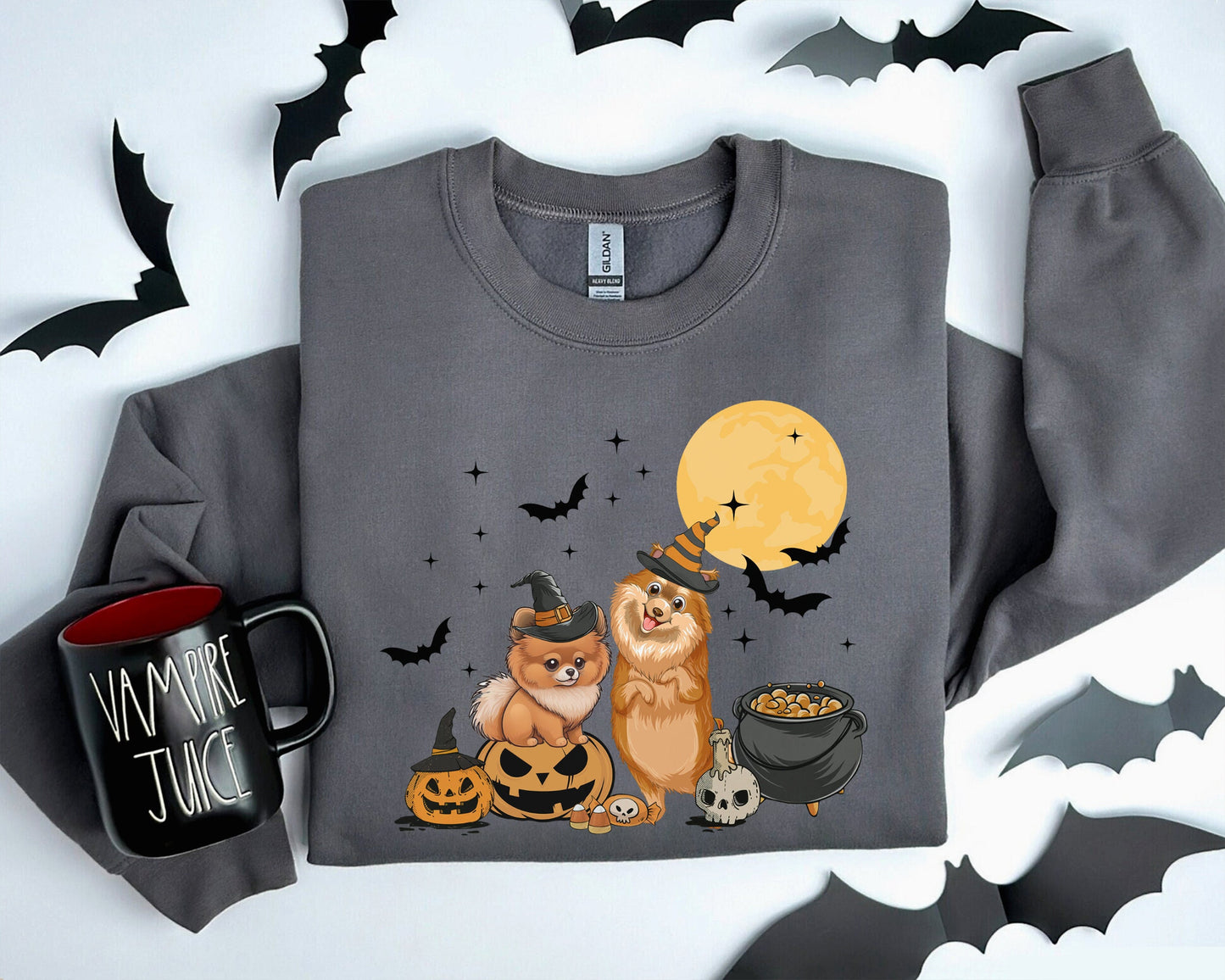 Pomeranian Dog And Moon Sweatshirt, Ghost And Witch Pomeranian Shirt, Witch Pomeranian Shirt, Pomeranian Halloween Tee, Pomeranian Moonlight