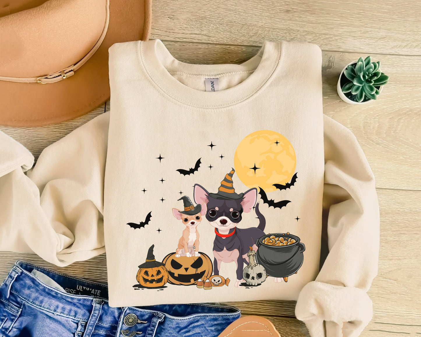 Chihuahua Dog And Moon Sweatshirt, Ghost And Witch Chihuahua Sweatshirt, Witch Chihuahua Shirt, Chihuahua Halloween Tee, Chihuahua Moonlight