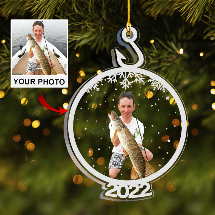 Customized Fishing Photo Acrylic Ornament, Personalized Christmas Thanksgiving Gift For Fishing Lovers