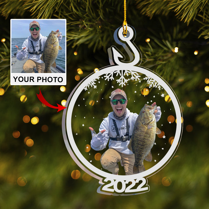Customized Fishing Photo Acrylic Ornament, Personalized Christmas Thanksgiving Gift For Fishing Lovers
