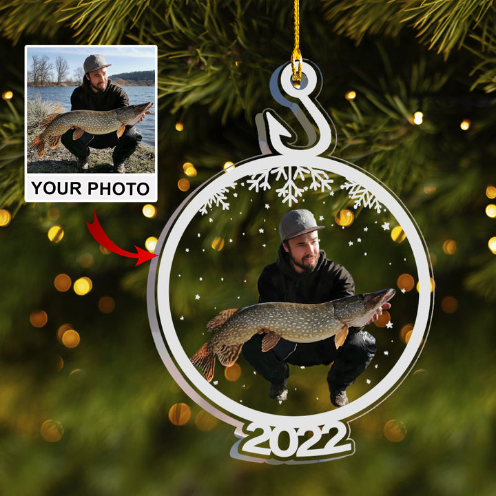 Customized Fishing Photo Acrylic Ornament, Personalized Christmas Thanksgiving Gift For Fishing Lovers