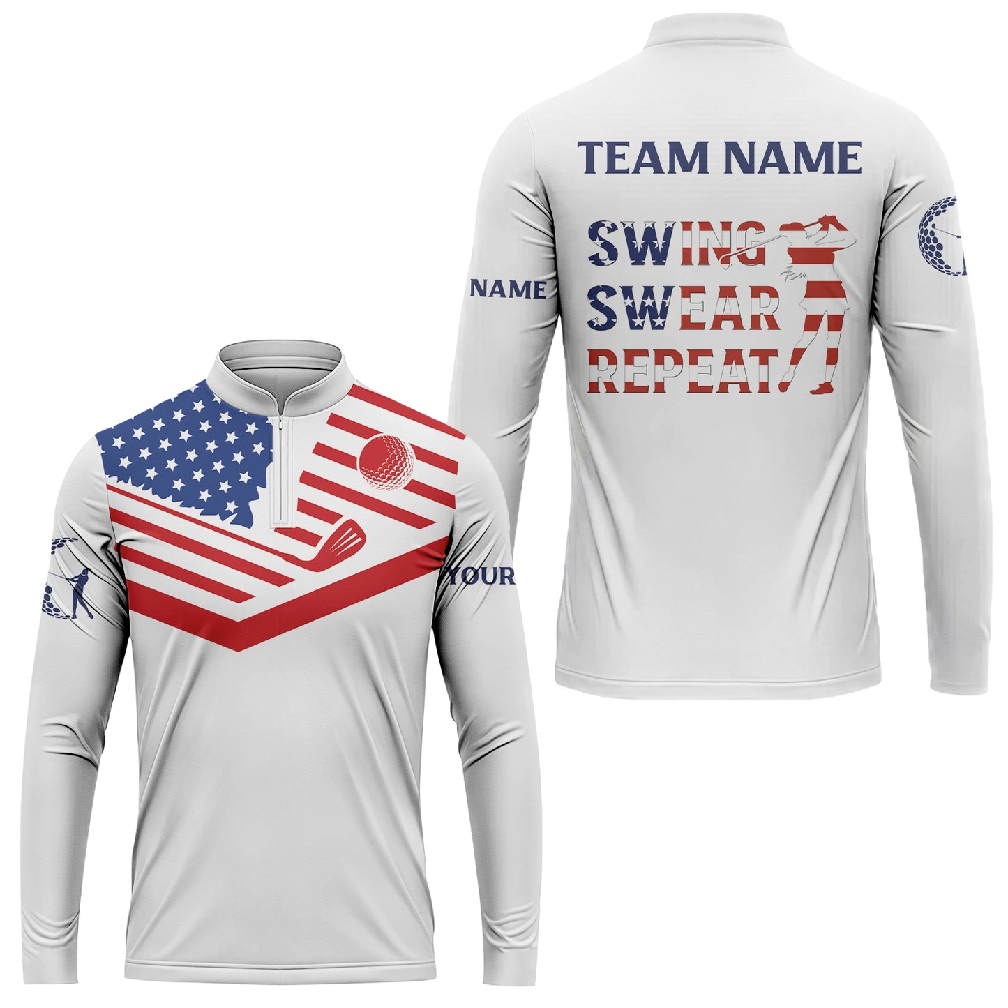 Personalized Golf Long Sleeve Jersey American Flag 4th July Patriot, Golf Custom Shirt For Golf Players, Gift For Golfers