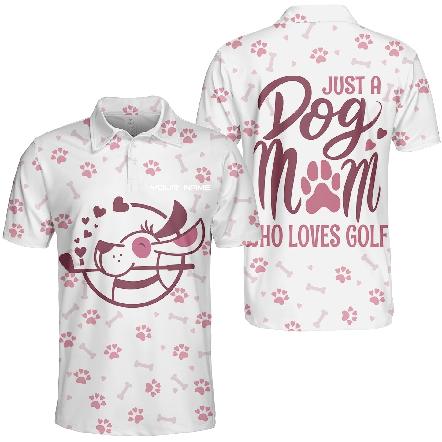 White And Pink Golf Dog Polo Shirt, Just A Dog Mom Who Loves Golf Short Sleeve Shirt, Golf Gift For Dog Lovers