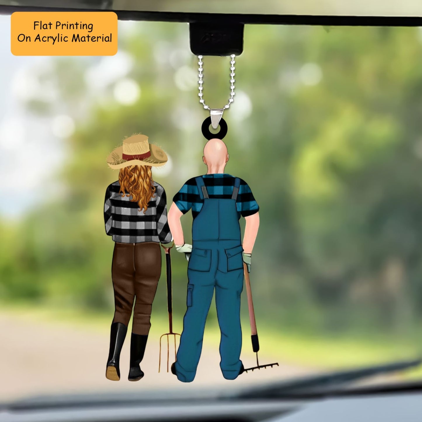 Personalized Farmer Couple Partners Back View Flat Acrylic Keychain, Meaningful Gifts For Farmer Couple Partners Soulmates