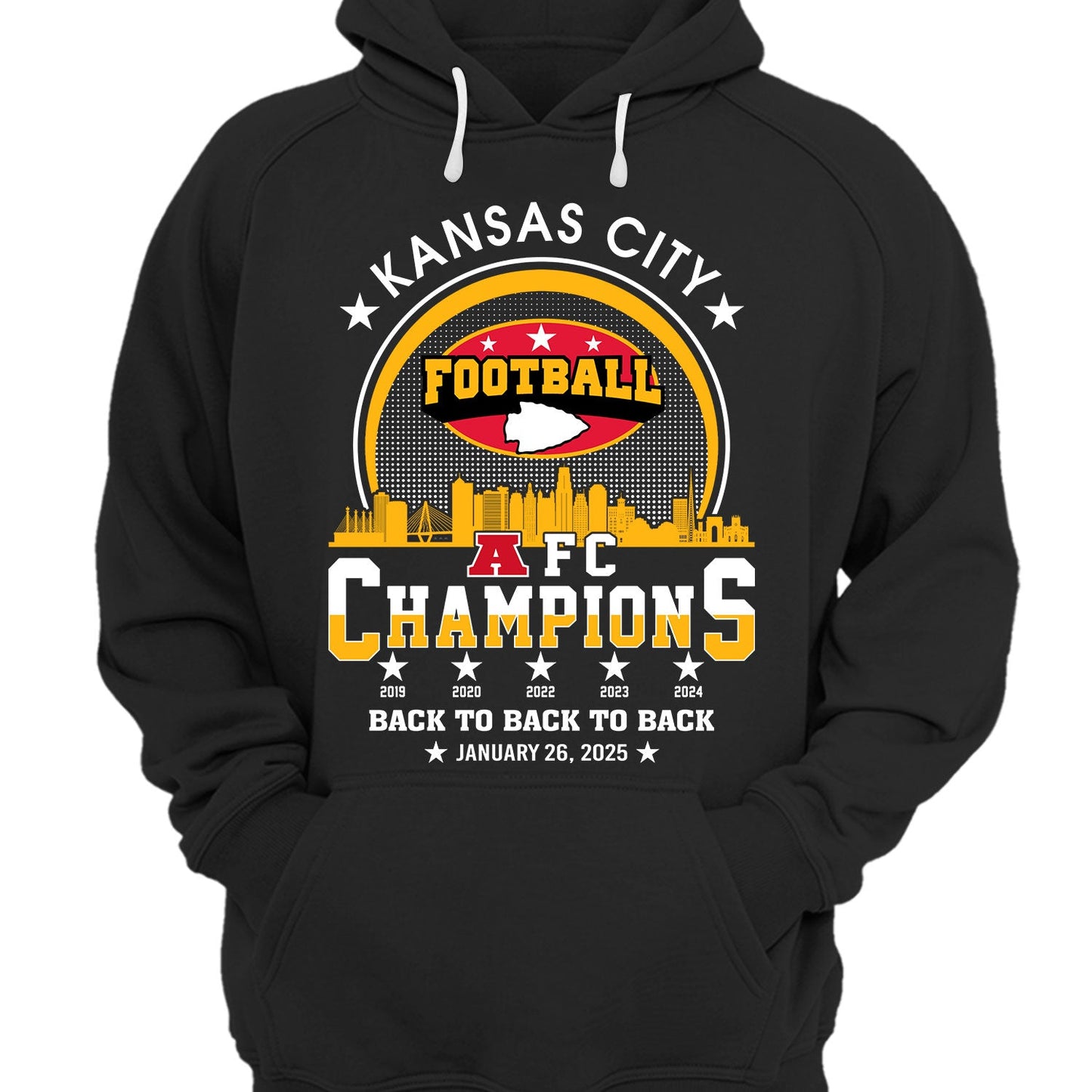 Kansas City Football 2024-2025 AFC Champions V-neck Shirts, The American Football Champs Apparel For Kansas City Football Fans