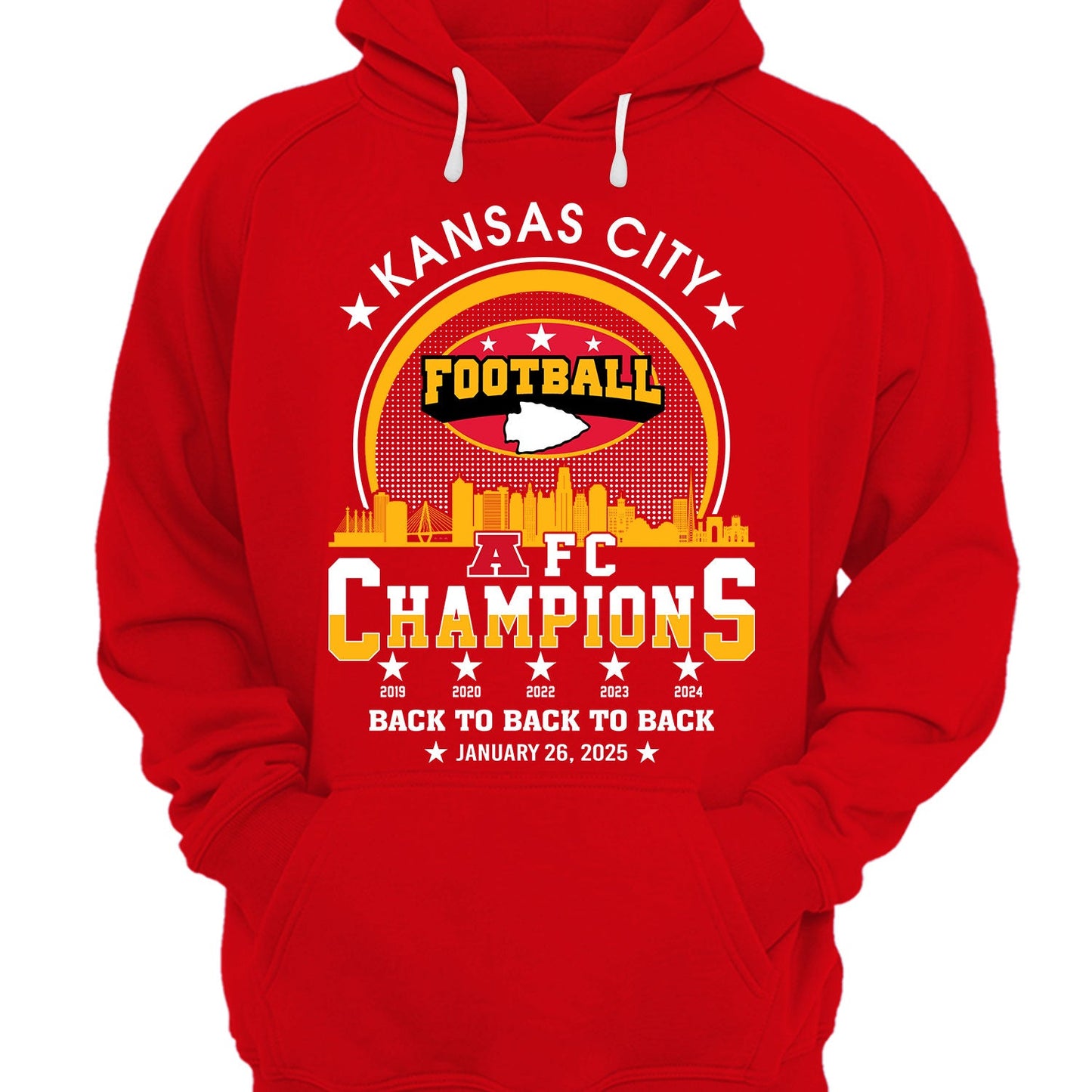 Kansas City Football 2024-2025 AFC Champions V-neck Shirts, The American Football Champs Apparel For Kansas City Football Fans