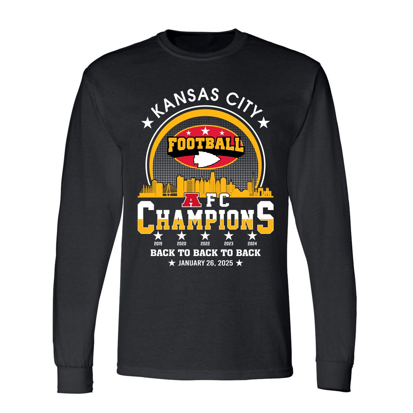 Kansas City Football 2024-2025 AFC Champions V-neck Shirts, The American Football Champs Apparel For Kansas City Football Fans