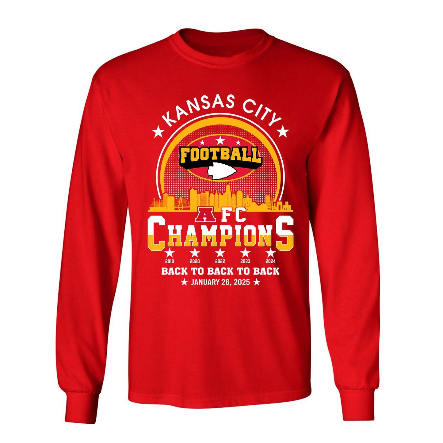 Kansas City Football 2024-2025 AFC Champions V-neck Shirts, The American Football Champs Apparel For Kansas City Football Fans