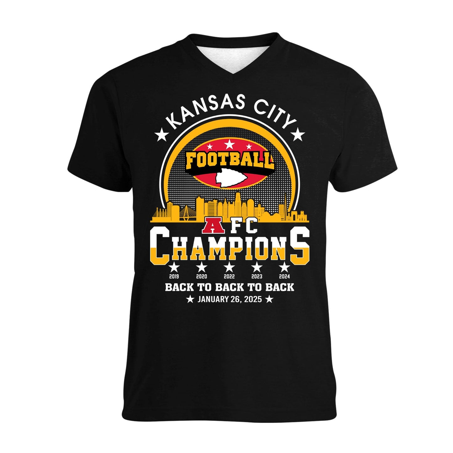 Kansas City Football 2024-2025 AFC Champions V-neck Shirts, The American Football Champs Apparel For Kansas City Football Fans