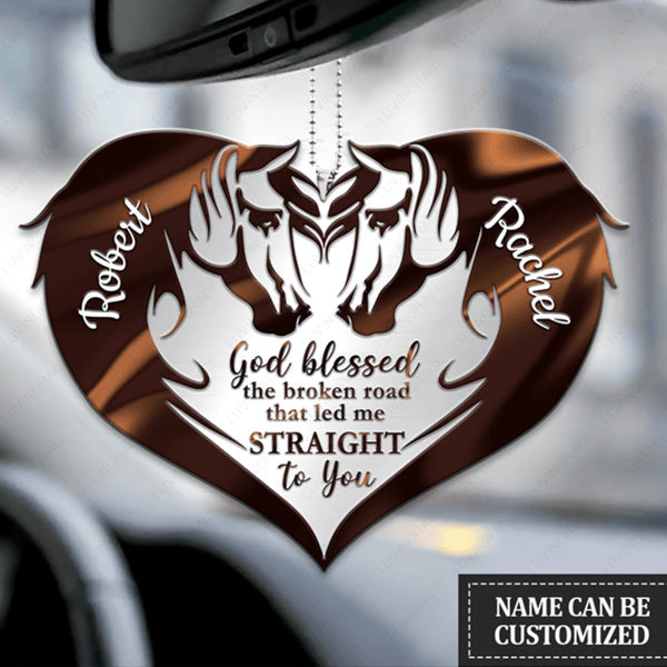 Customized Name Brown Couple Horses God Blessed Acrylic Car Ornament, Perfect Christmas Gift For Couple
