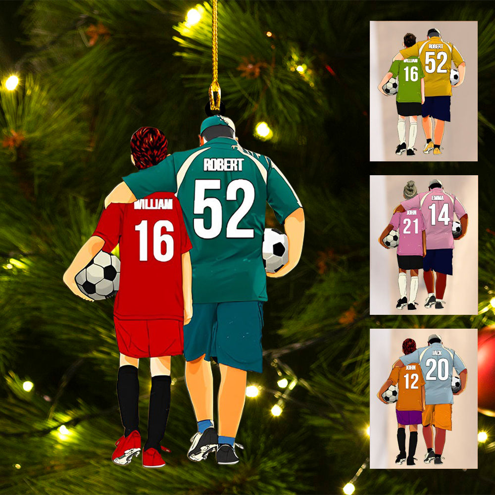 Personalized Dad And Son, Coach And Boys Soccer Players Acrylic Ornament, Christmas Ornament Gift For Son And Dad, Family