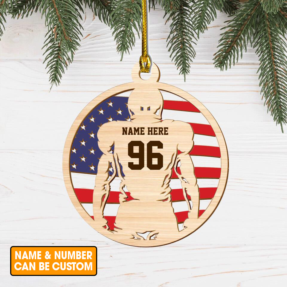Football Roster Personalized Wood Ornament - American Flag - Custom Gift for Son and Football Lovers
