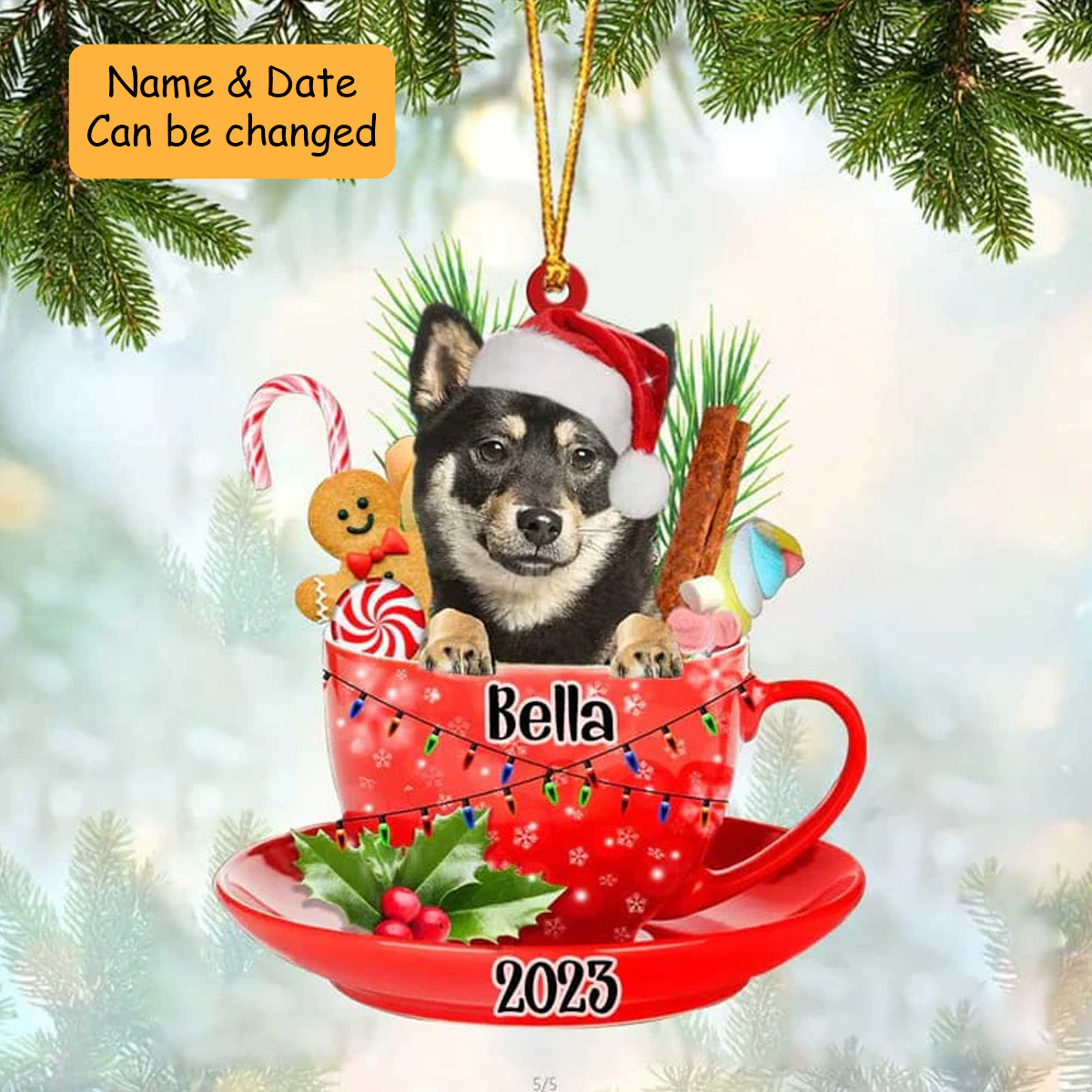 Customized Awesome Shiba Inu Dog Santa Hat In Red Cup Acrylic Ornament, Christmas Gifts Ornament for Dog Lover