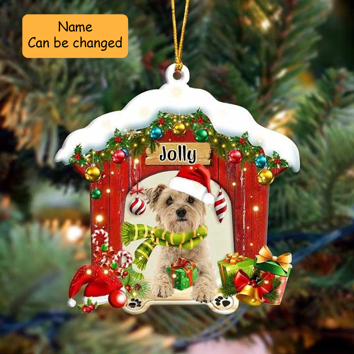 Personalized Name Cairn Terrier In Red Wood House Acrylic Ornament Christmas Gift For Dog Lovers, Dog Mom