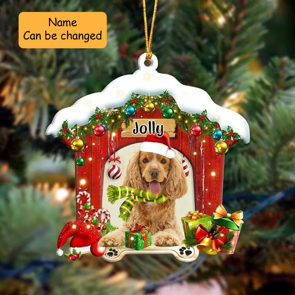 Personalized Name Cocker Spaniel In Red Wood House Acrylic Christmas Ornament Christmas Gift For Dog Lovers, Dog Mom