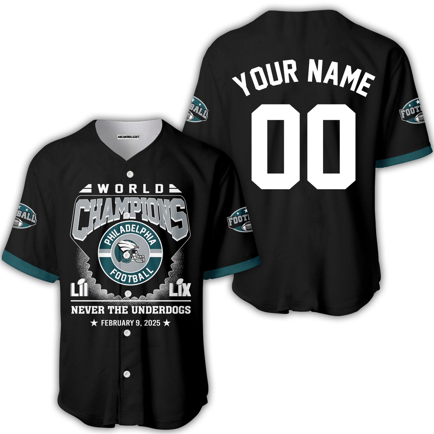 Customized Philadelphia Football 2x LII LIX World Champions Baseball Jersey Circle, Super LIX Champions Philadelphia Apparel - AOP