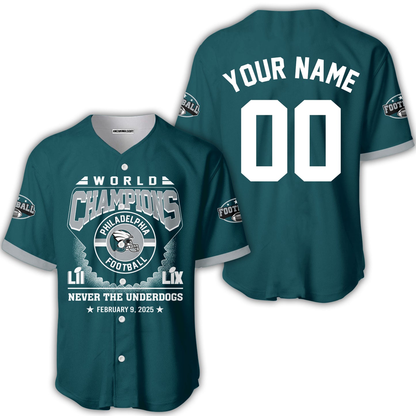 Customized Philadelphia Football 2x LII LIX World Champions Baseball Jersey Circle, Super LIX Champions Philadelphia Apparel - AOP