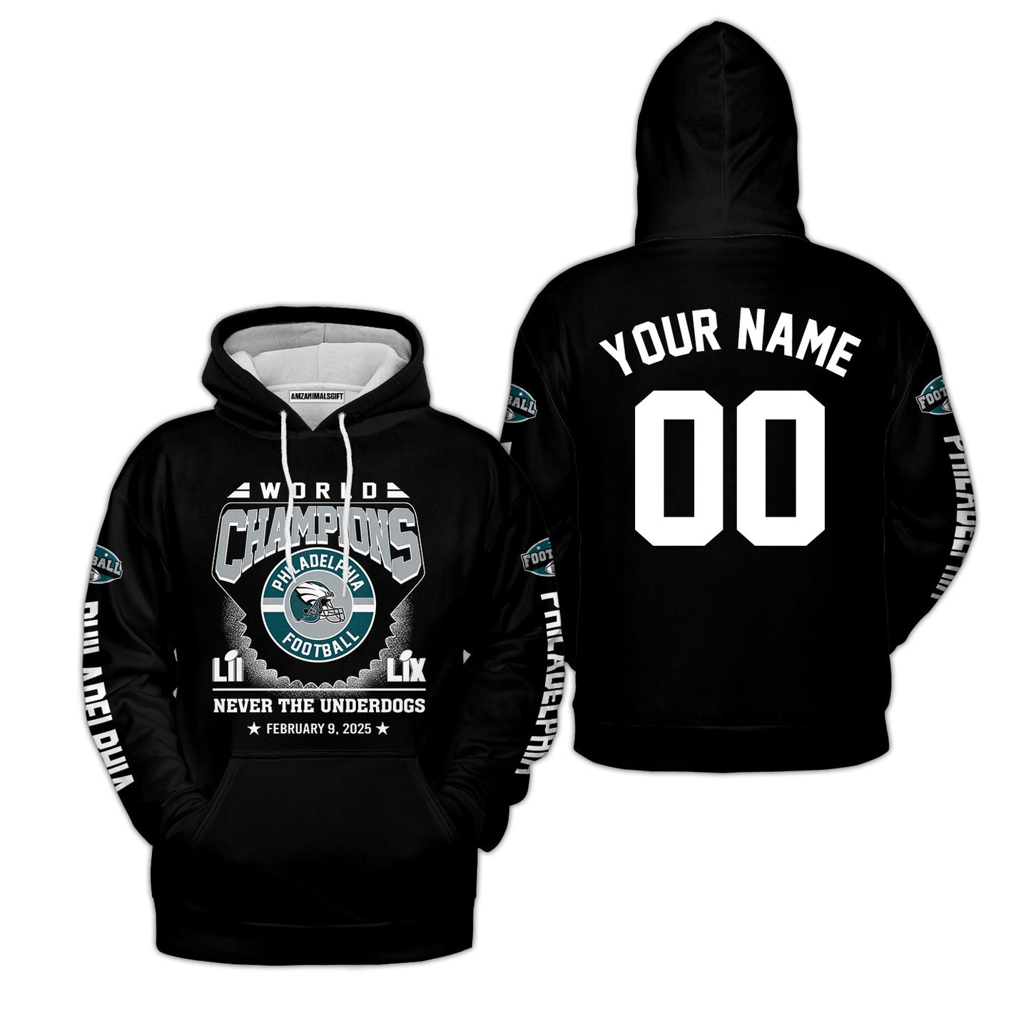 Customized Philadelphia Football 2x LII LIX World Champions Baseball Jersey Circle, Super LIX Champions Philadelphia Apparel - AOP