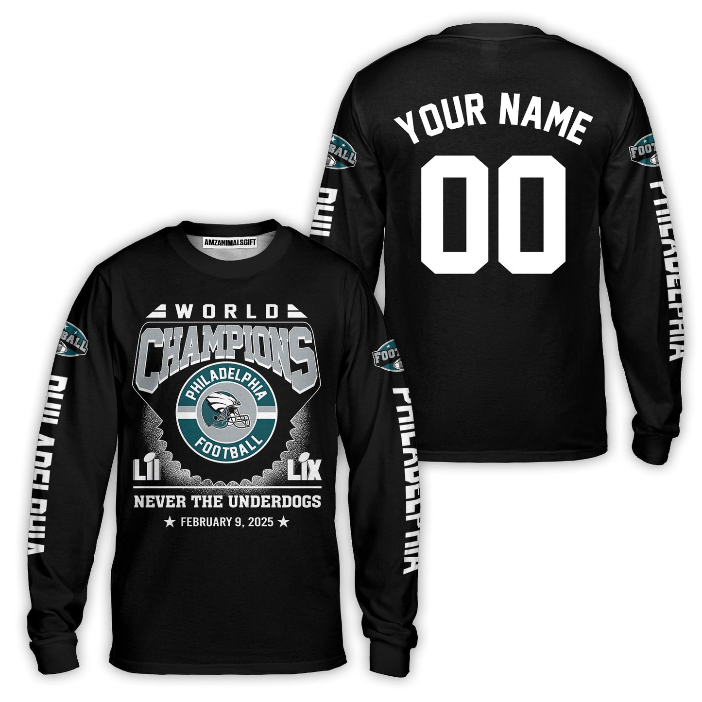 Customized Philadelphia Football 2x LII LIX World Champions Baseball Jersey Circle, Super LIX Champions Philadelphia Apparel - AOP