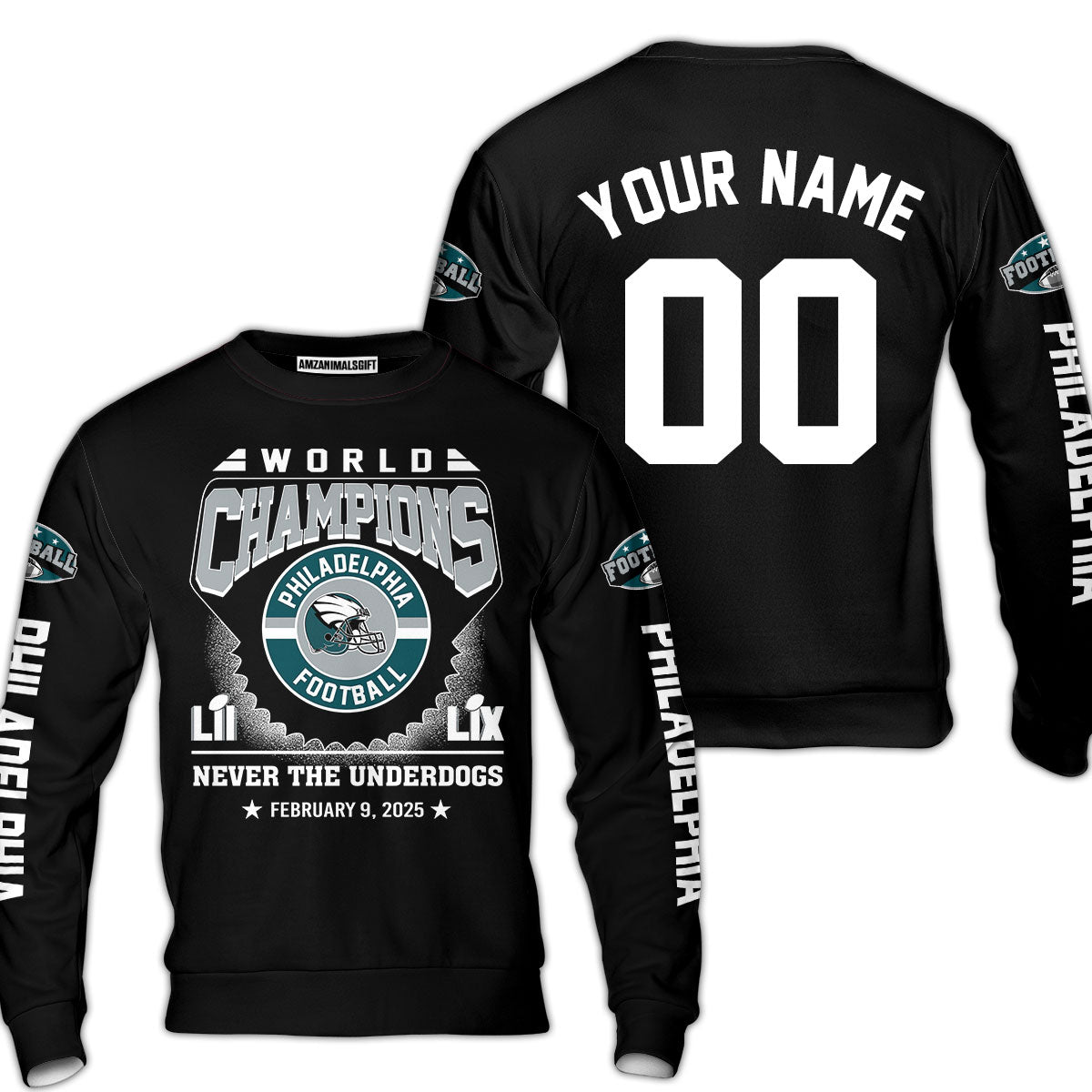 Customized Philadelphia Football 2x LII LIX World Champions Baseball Jersey Circle, Super LIX Champions Philadelphia Apparel - AOP