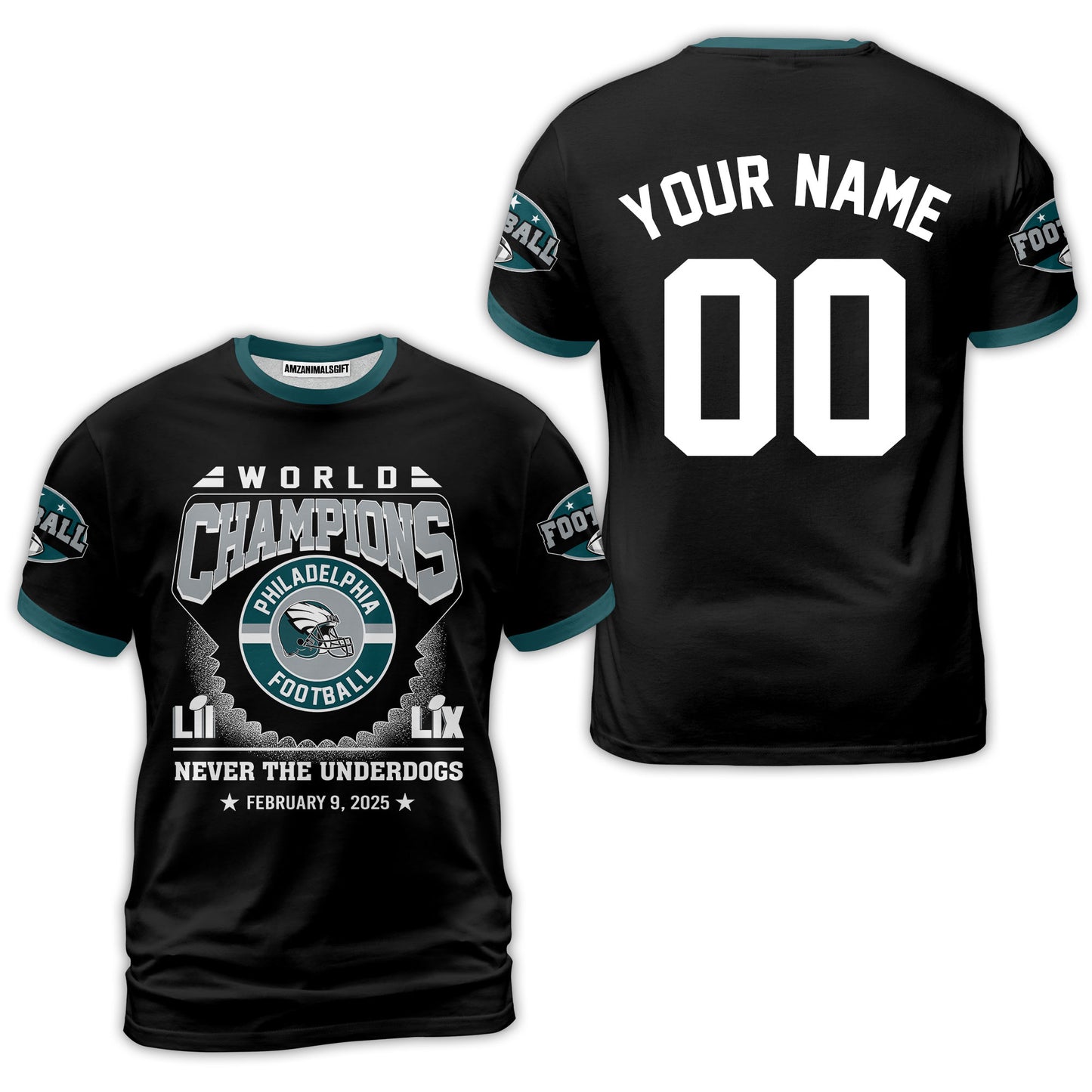 Customized Philadelphia Football 2x LII LIX World Champions Baseball Jersey Circle, Super LIX Champions Philadelphia Apparel - AOP
