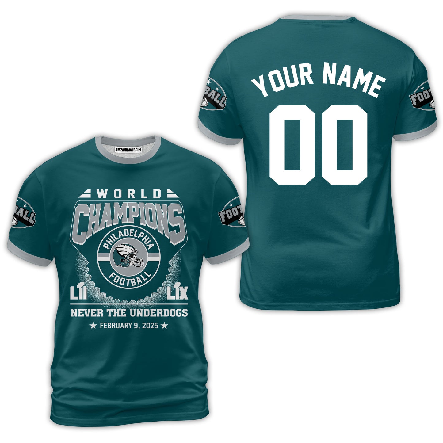Customized Philadelphia Football 2x LII LIX World Champions Baseball Jersey Circle, Super LIX Champions Philadelphia Apparel - AOP