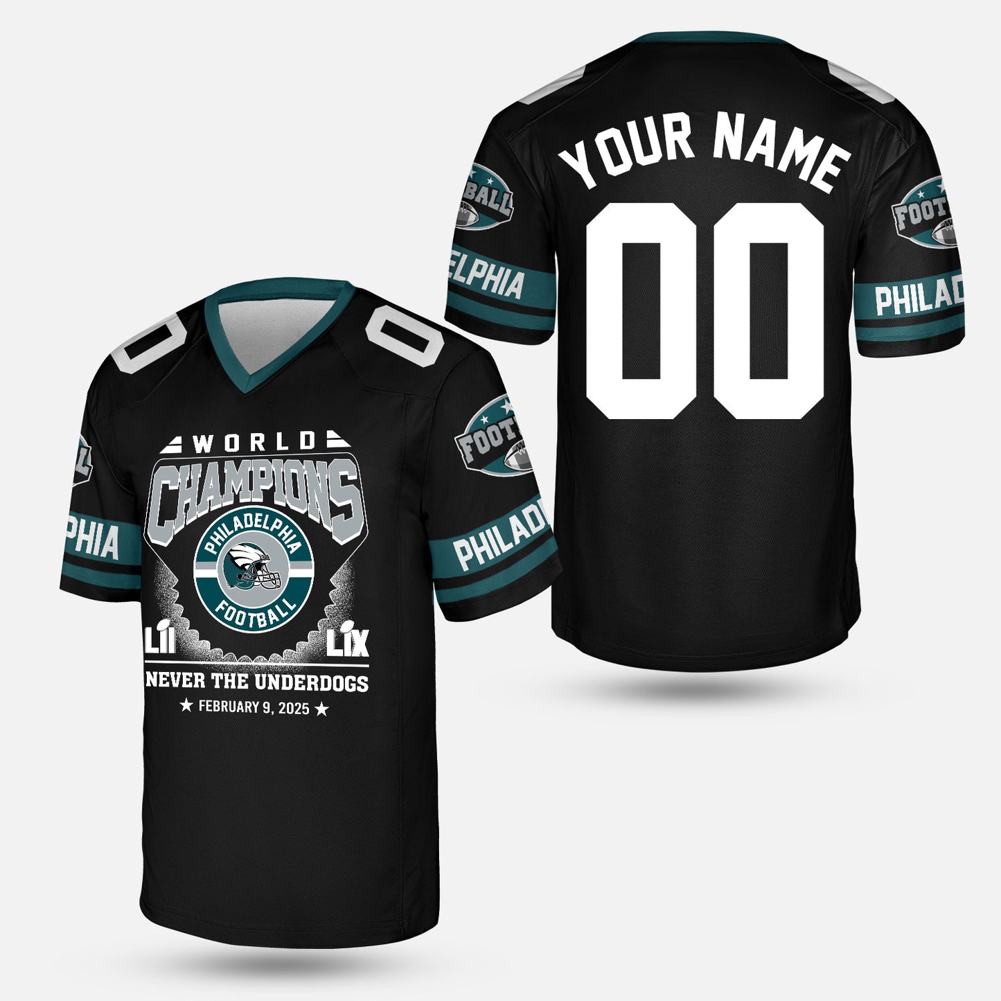Customized Philadelphia Football 2x LII LIX World Champions Baseball Jersey Circle, Super LIX Champions Philadelphia Apparel - AOP