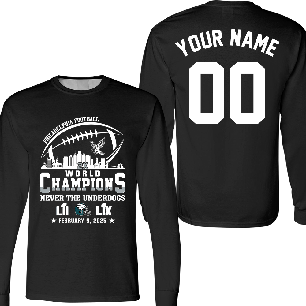 Personalized Philadelphia Football LIX 2024-2025 World Champions T-Shirt Skyline, World Champions Apparel For Philadelphia Football Lovers