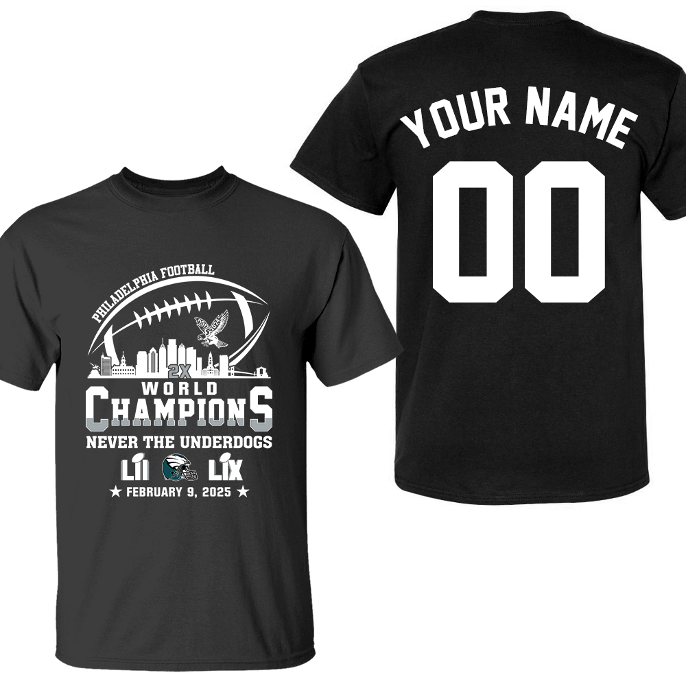 Personalized Philadelphia Football LIX 2024-2025 World Champions T-Shirt Skyline, World Champions Apparel For Philadelphia Football Lovers
