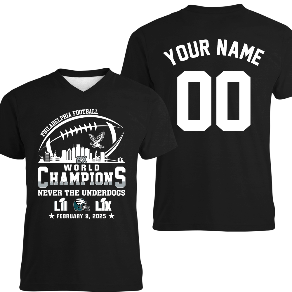 Personalized Philadelphia Football LIX 2024-2025 World Champions T-Shirt Skyline, World Champions Apparel For Philadelphia Football Lovers