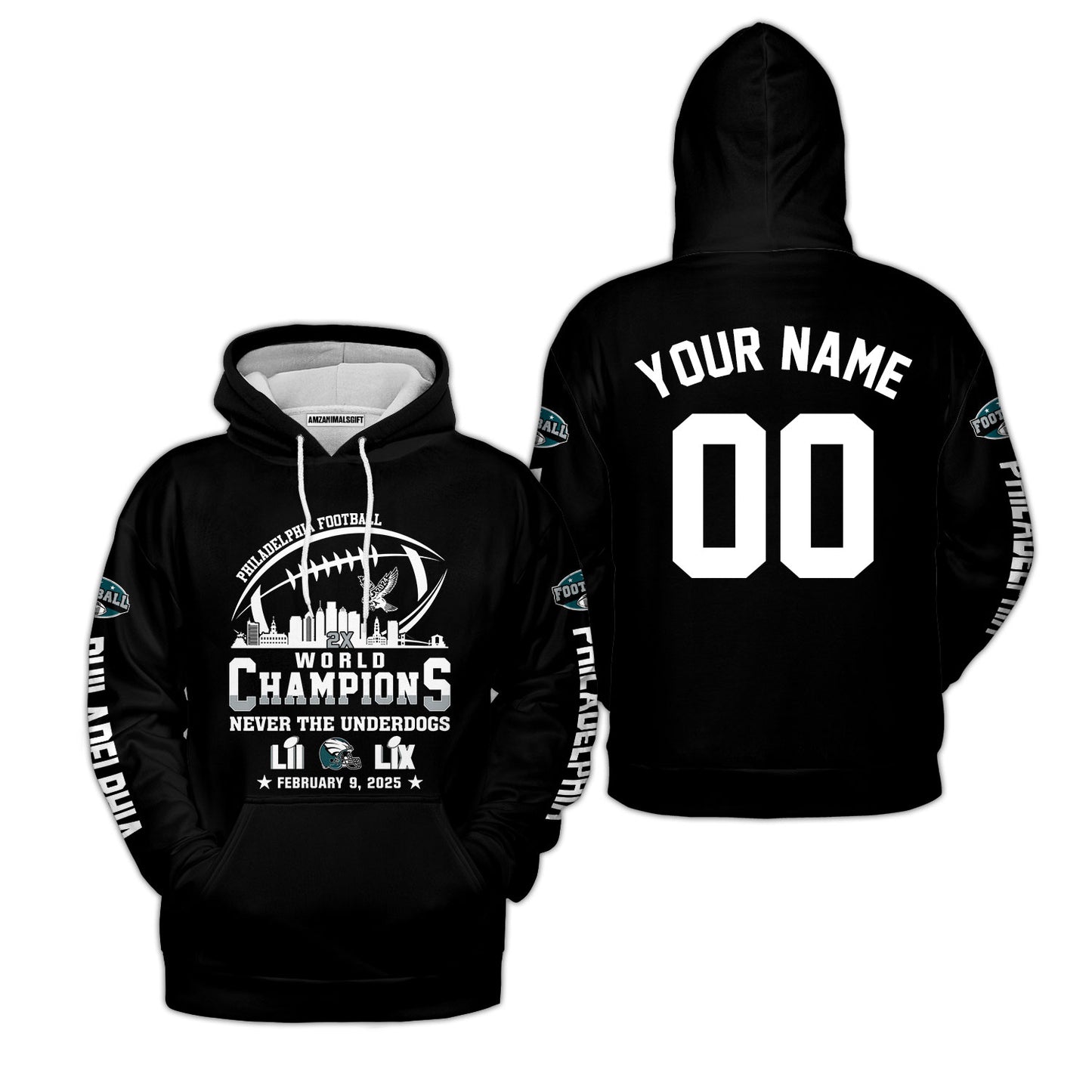 Customized Philadelphia Football Super LIX World Champions Sweatshirt Skyline, LIX Champions Philadelphia Football Apparel - AOP