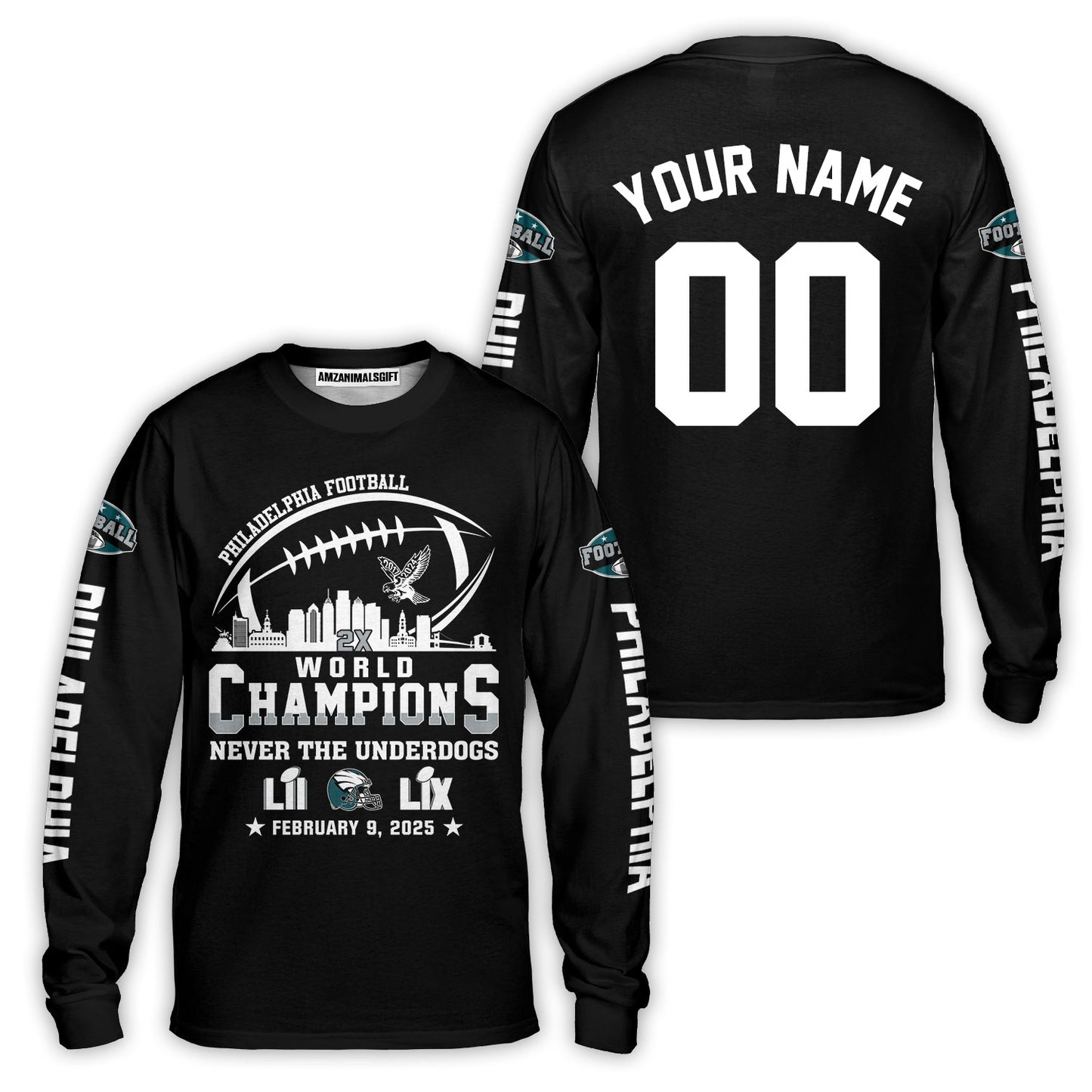 Customized Philadelphia Football Super LIX World Champions Sweatshirt Skyline, LIX Champions Philadelphia Football Apparel - AOP