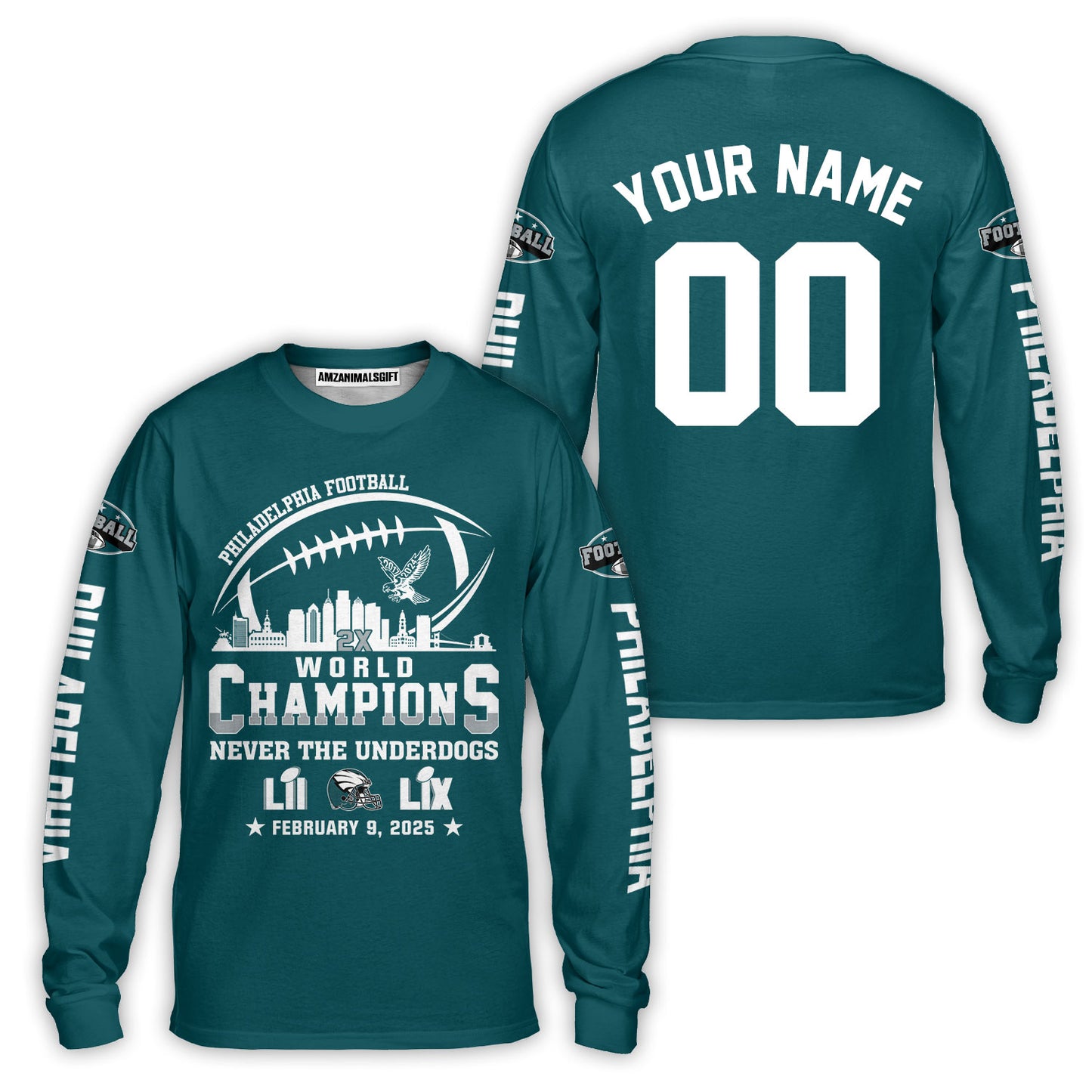 Customized Philadelphia Football Super LIX World Champions Sweatshirt Skyline, LIX Champions Philadelphia Football Apparel - AOP