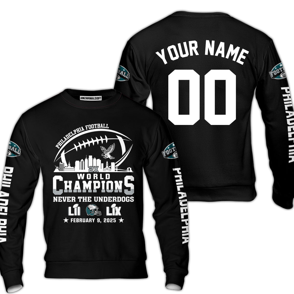 Customized Philadelphia Football Super LIX World Champions Sweatshirt Skyline, LIX Champions Philadelphia Football Apparel - AOP