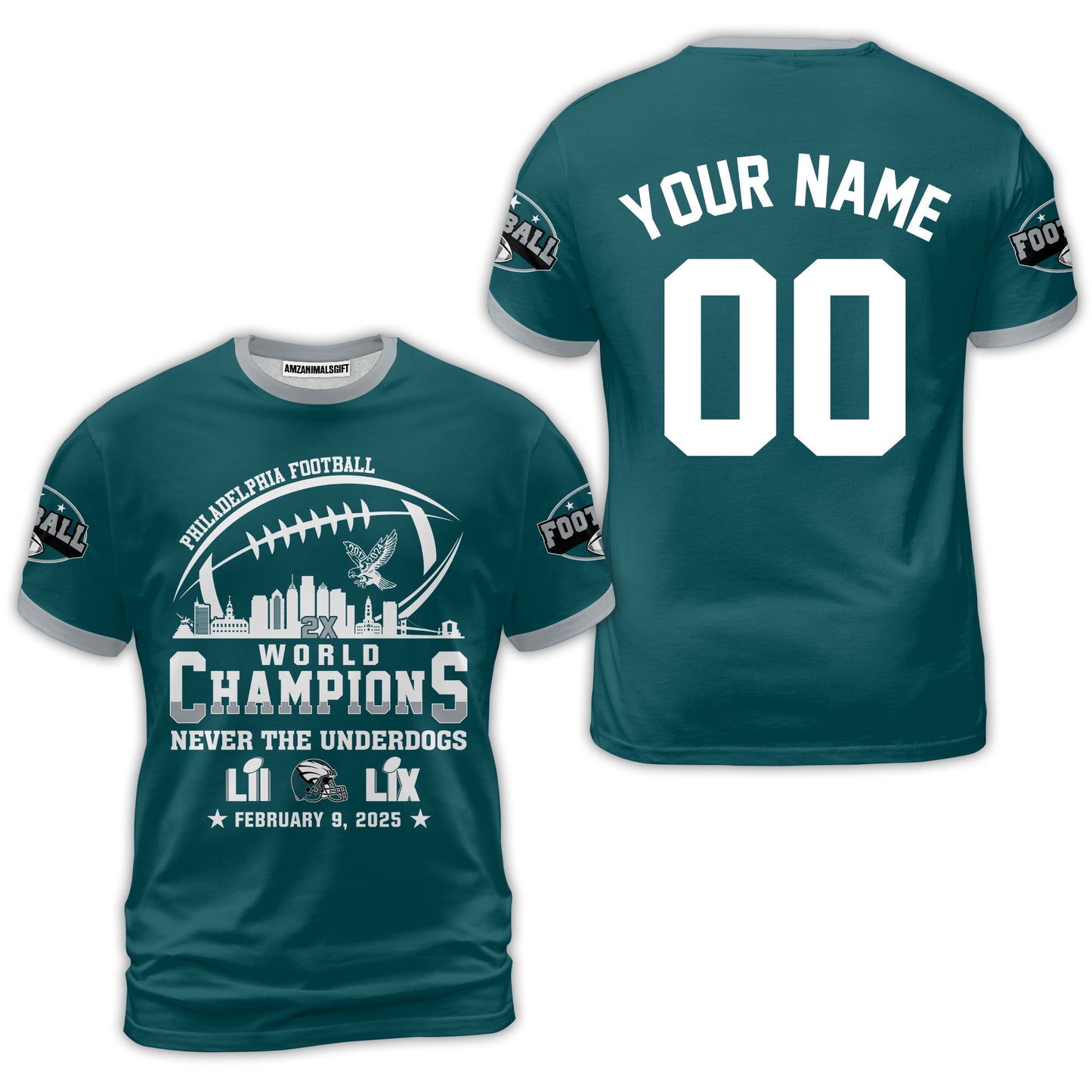 Customized Philadelphia Football Super LIX World Champions Sweatshirt Skyline, LIX Champions Philadelphia Football Apparel - AOP