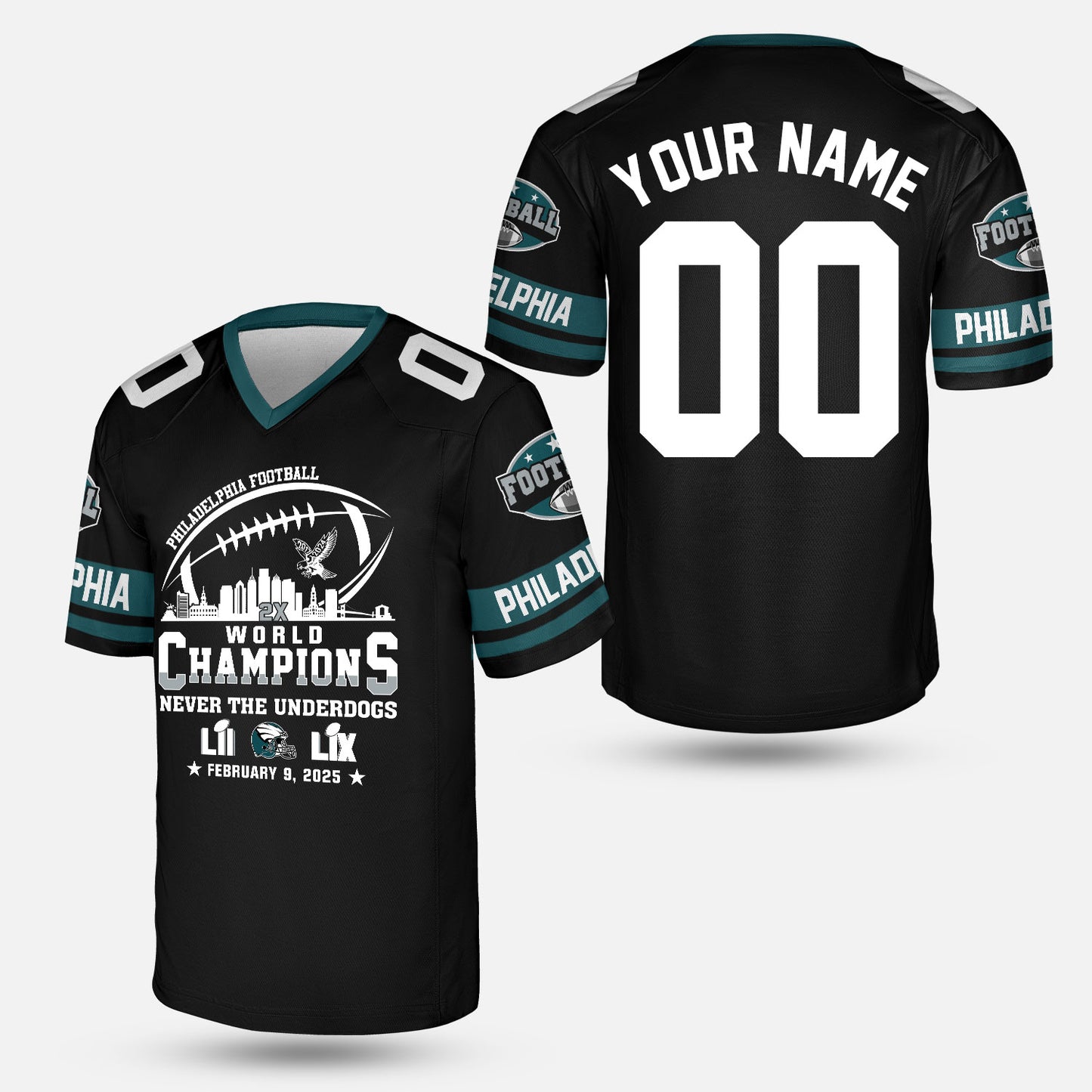 Customized Philadelphia Football Super LIX World Champions Sweatshirt Skyline, LIX Champions Philadelphia Football Apparel - AOP