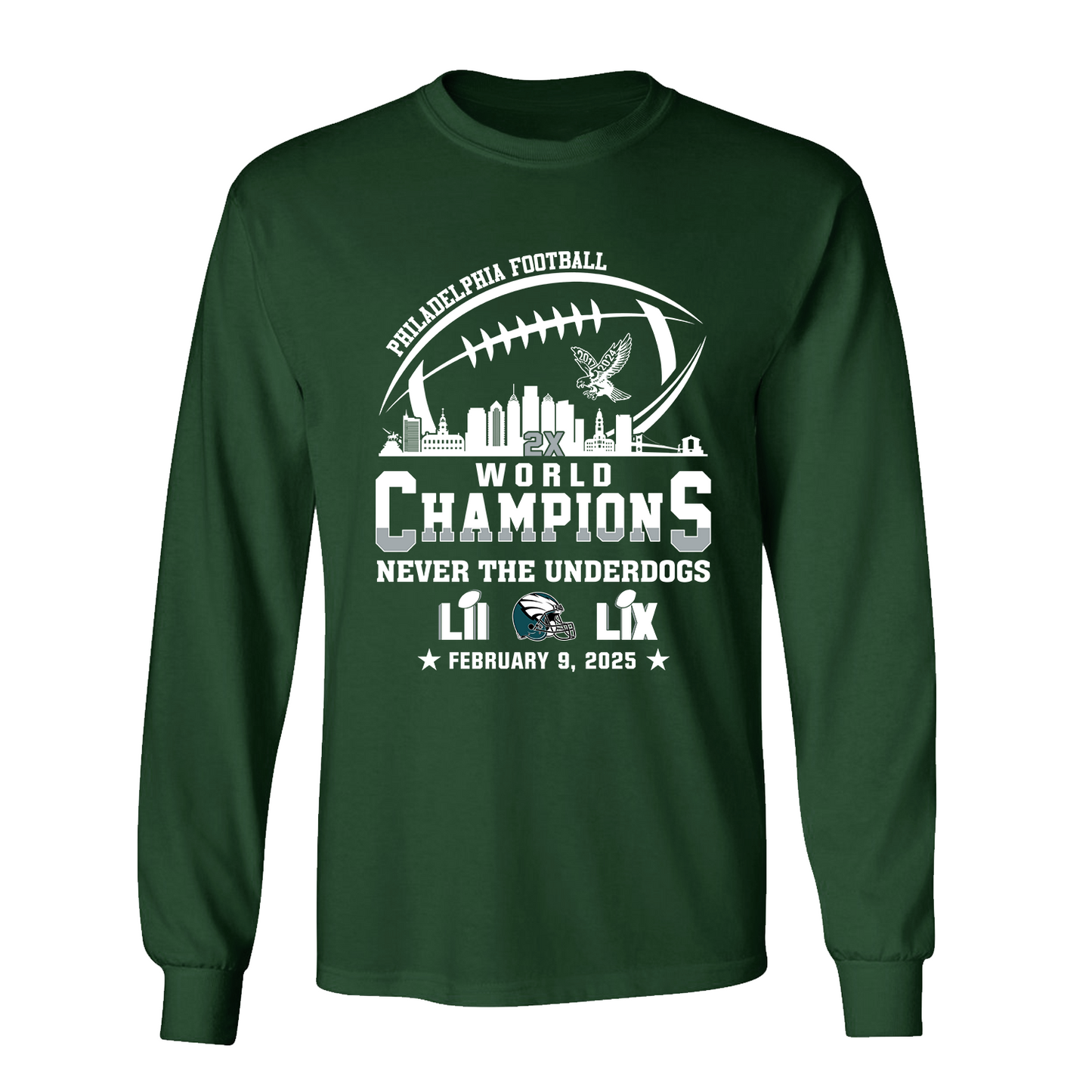 Philadelphia Football Super LIX 2024-2025 World Champions T-Shirt Skyline, World Champions Apparel For Philadelphia Football Lovers