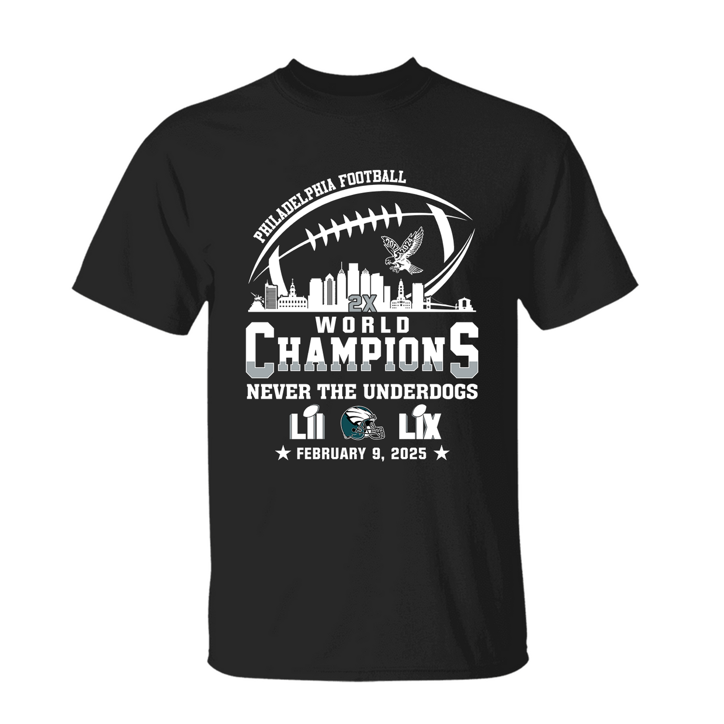 Philadelphia Football Super LIX 2024-2025 World Champions T-Shirt Skyline, World Champions Apparel For Philadelphia Football Lovers