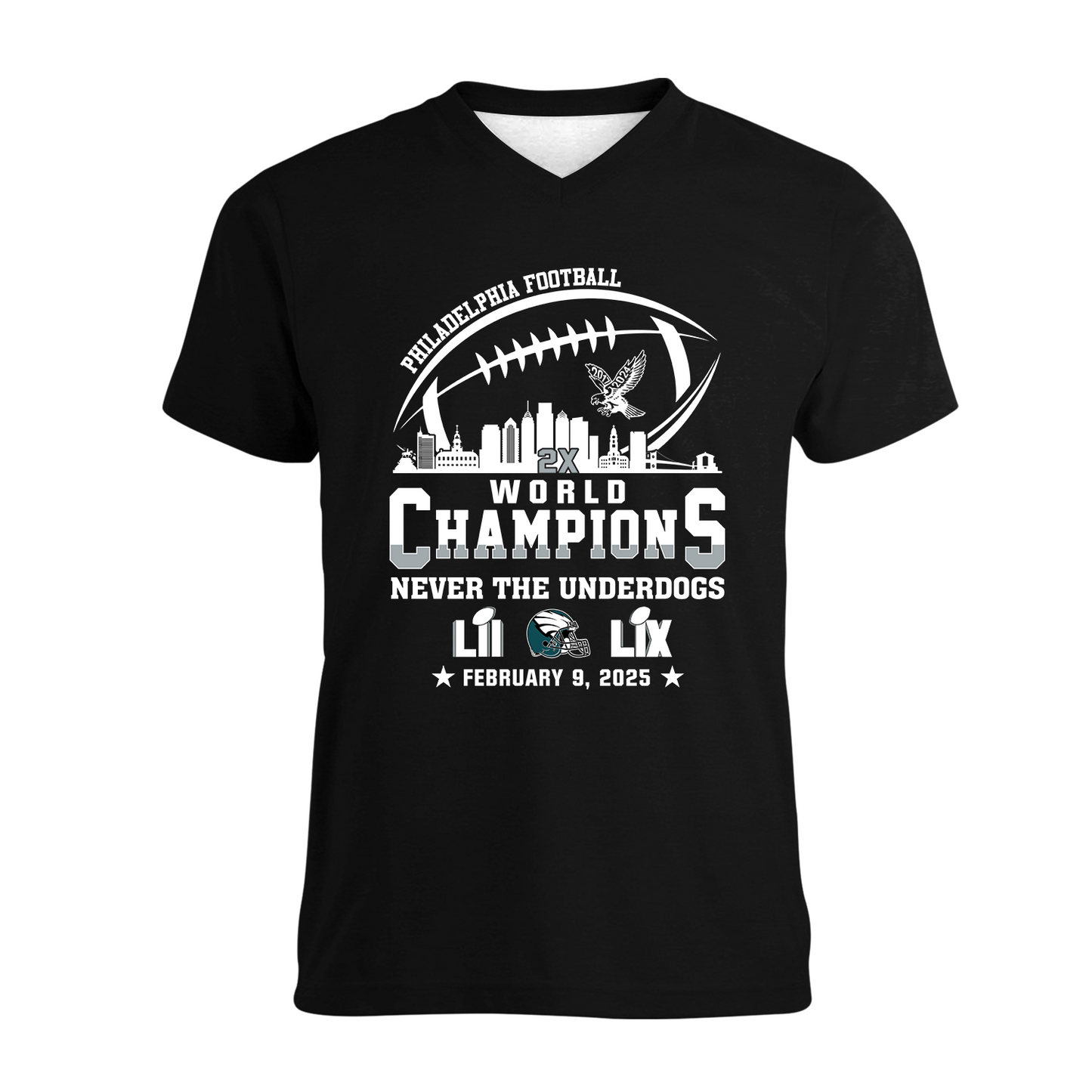 Philadelphia Football Super LIX 2024-2025 World Champions T-Shirt Skyline, World Champions Apparel For Philadelphia Football Lovers