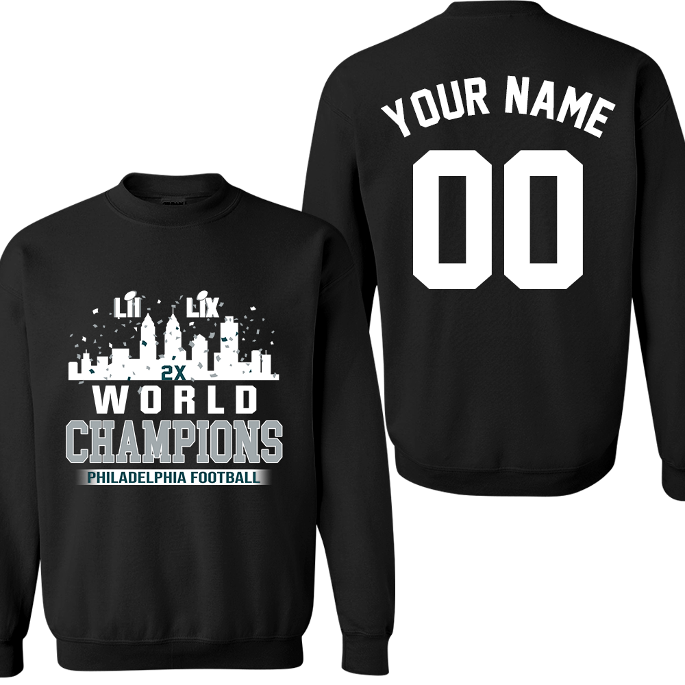 Personalized Philadelphia Football LIX 2024-2025 World Champions Sweatshirt Skyline Congrats, Super LIX Champions Philadelphia Apparel