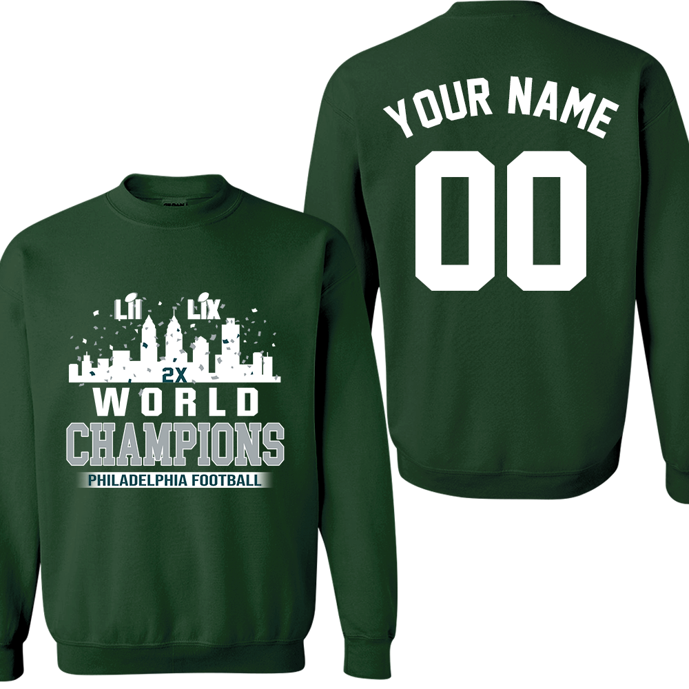 Personalized Philadelphia Football LIX 2024-2025 World Champions Sweatshirt Skyline Congrats, Super LIX Champions Philadelphia Apparel