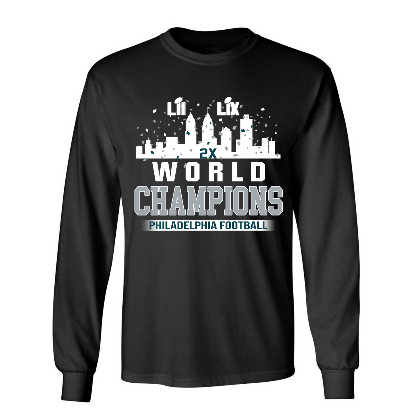 Philadelphia Football Super LIX 2024-2025 World Champions T-Shirt Skyline Congrats, World Champions Apparel For Philadelphia Football Lovers
